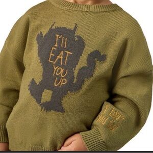 Olive Green “Where the wild things are” Graphic Knit Sweater - "I'll Eat You Up"